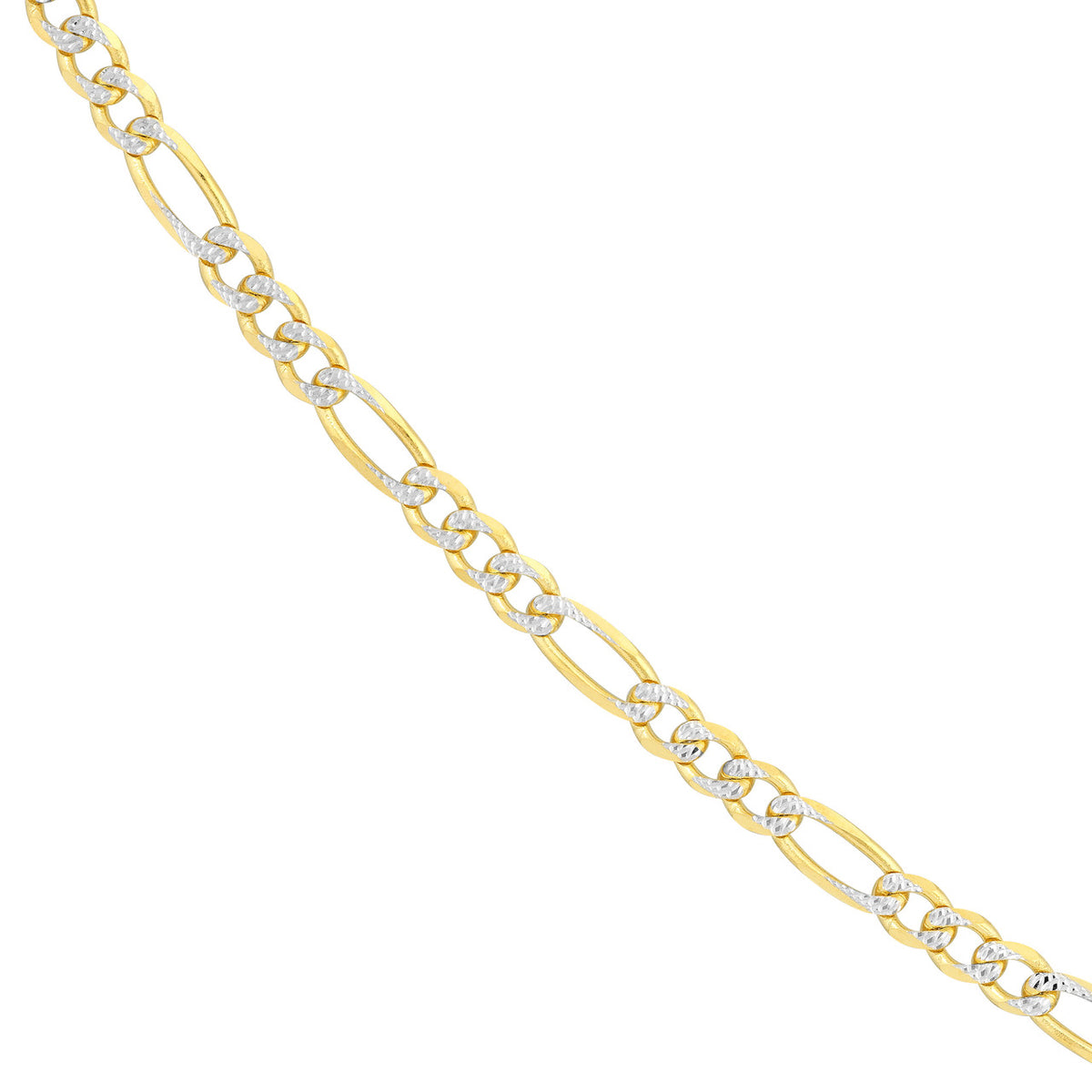 14K Yellow White Gold 3.9mm Two-Tone Pave Figaro Chain Necklace with Lobster Lock