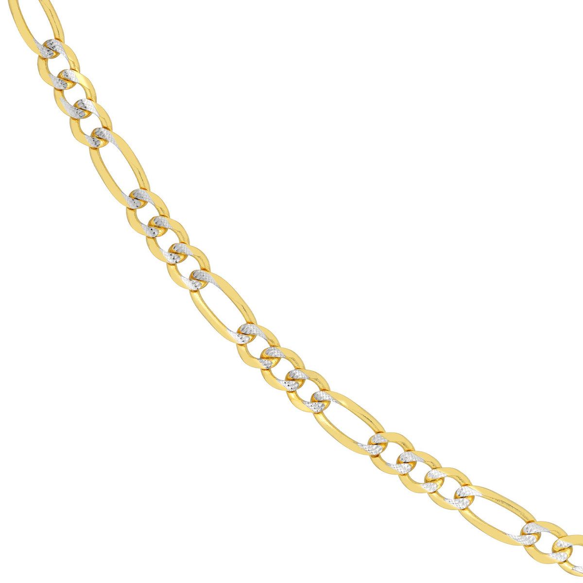 14K Yellow Gold 4.75mm Two-Tone Pave Figaro Chain Necklace with Lobster Lock