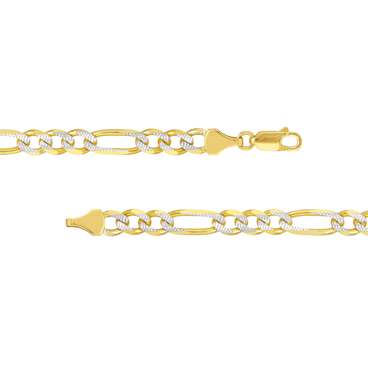 14k Yellow White Gold 5.8mm Two-Tone Pave Figaro Chain Necklace with Lobster Lock