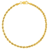 Load image into Gallery viewer, 14k Yellow Gold Hollow 3mm Rope Chain Bracelet with Lobster Lock - Light Rope Chain Bracelet with Diamond Cut
