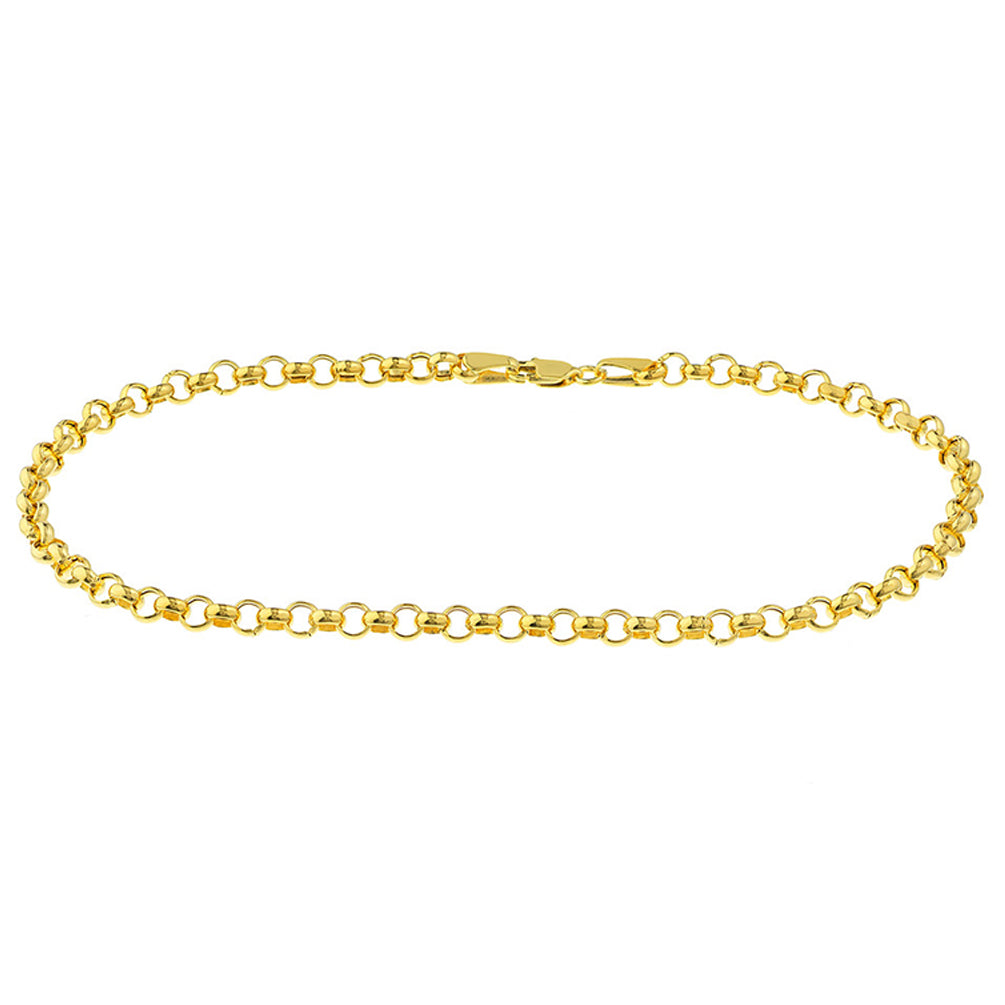 14K Yellow Gold 3.75mm Hollow Rolo Chain Anklet with Lobster Lock, 10"