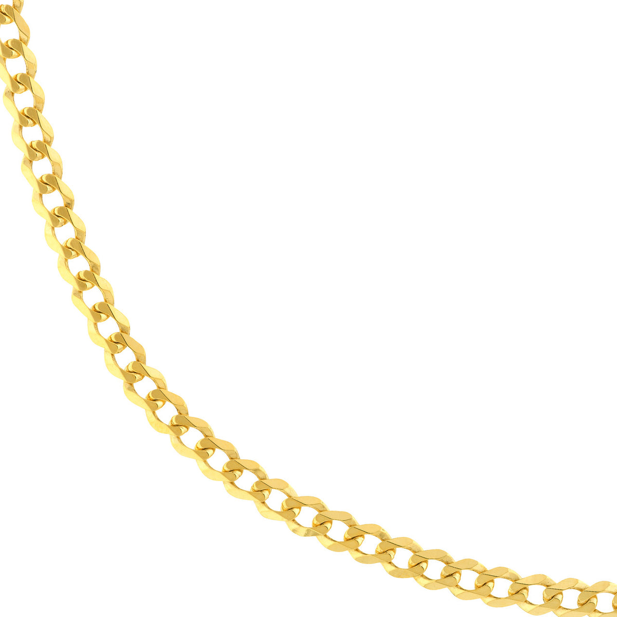 14K Yellow Gold or White Gold 3.7mm Curb Chain Necklace with Lobster Lock
