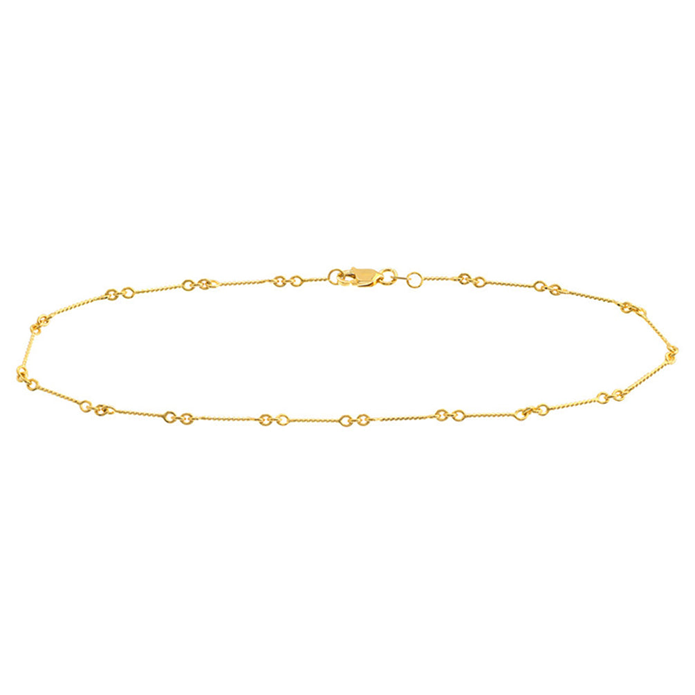 14K Yellow Gold and White Gold 0.8mm Fancy Twist Chain Anklet with Lobster Lock, 10"