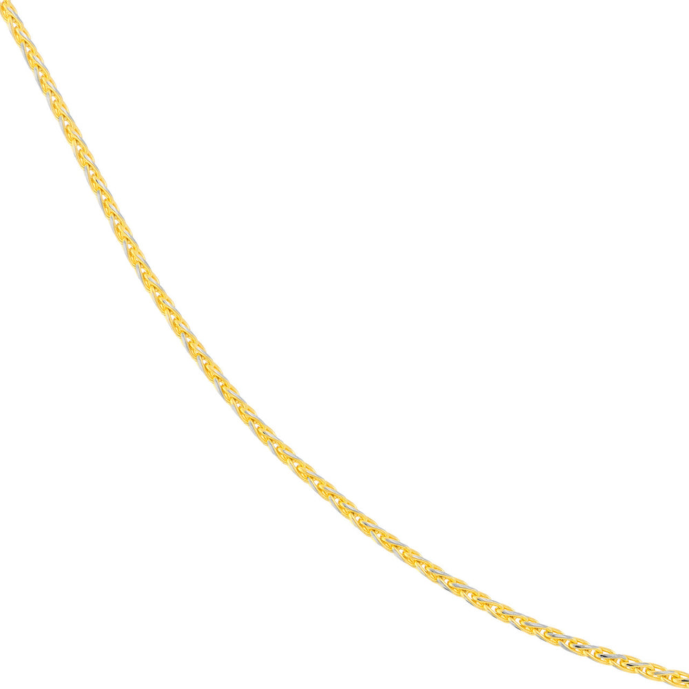 14K Yellow White Gold 1.05mm Two-Tone Pave Wheat Chain Necklace with Lobster Lock