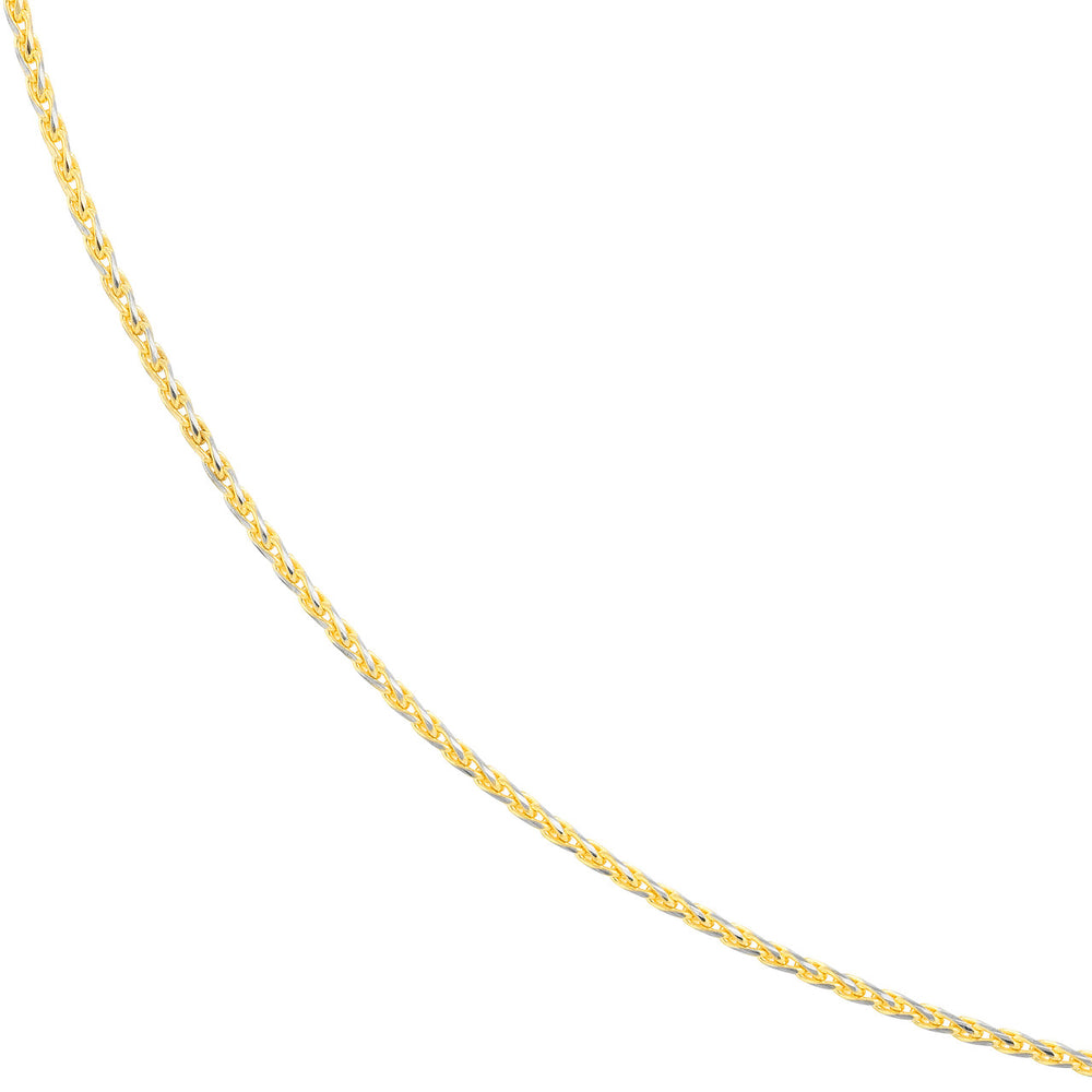 14K Yellow White Gold 0.85mm Two-Tone Pave Wheat Chain Necklace with Lobster Lock