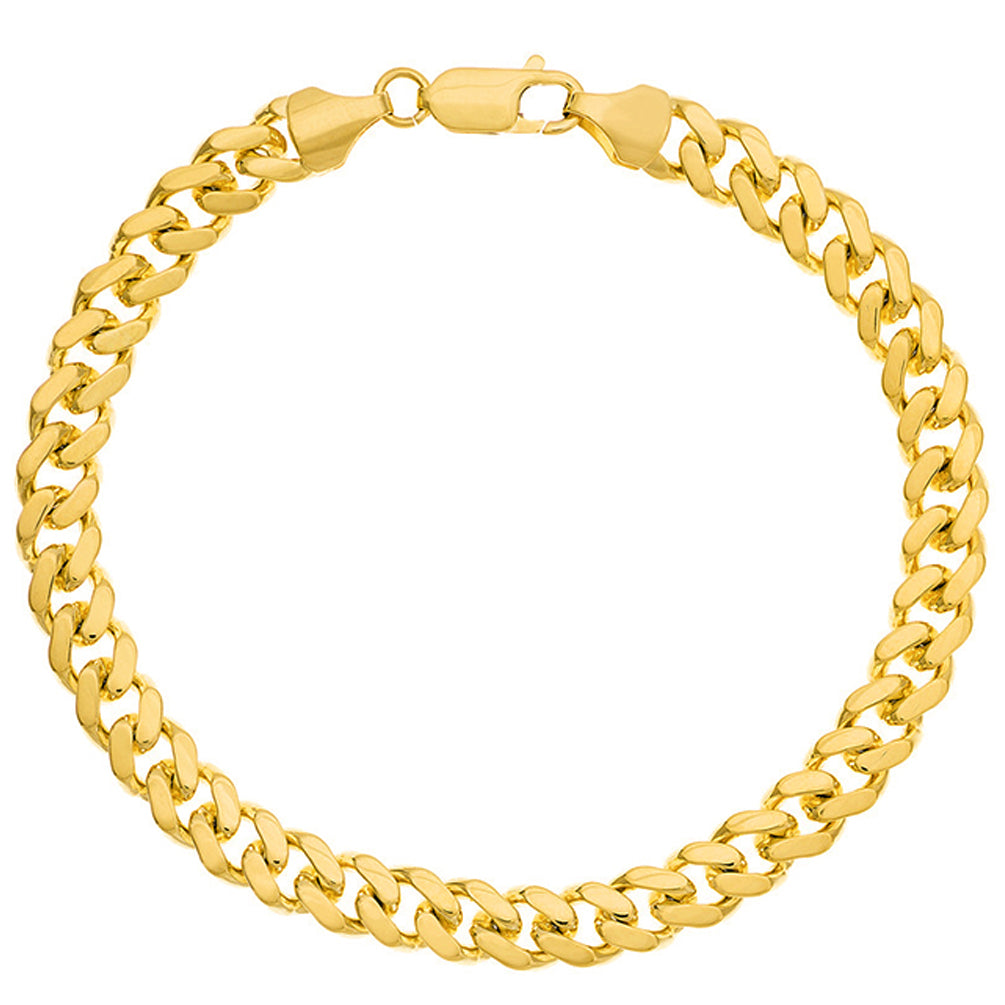 Solid 14K Yellow Gold 7.3mm Classic Miami Cuban Chain Bracelet with Lobster Lock, 8.5 inch