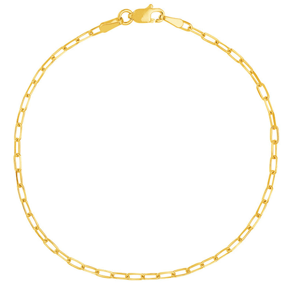 14K Yellow Gold, White Gold or Rose Gold 1.95mm Paperclip Chain Bracelets with Lobster Lock - Diamond-Cut