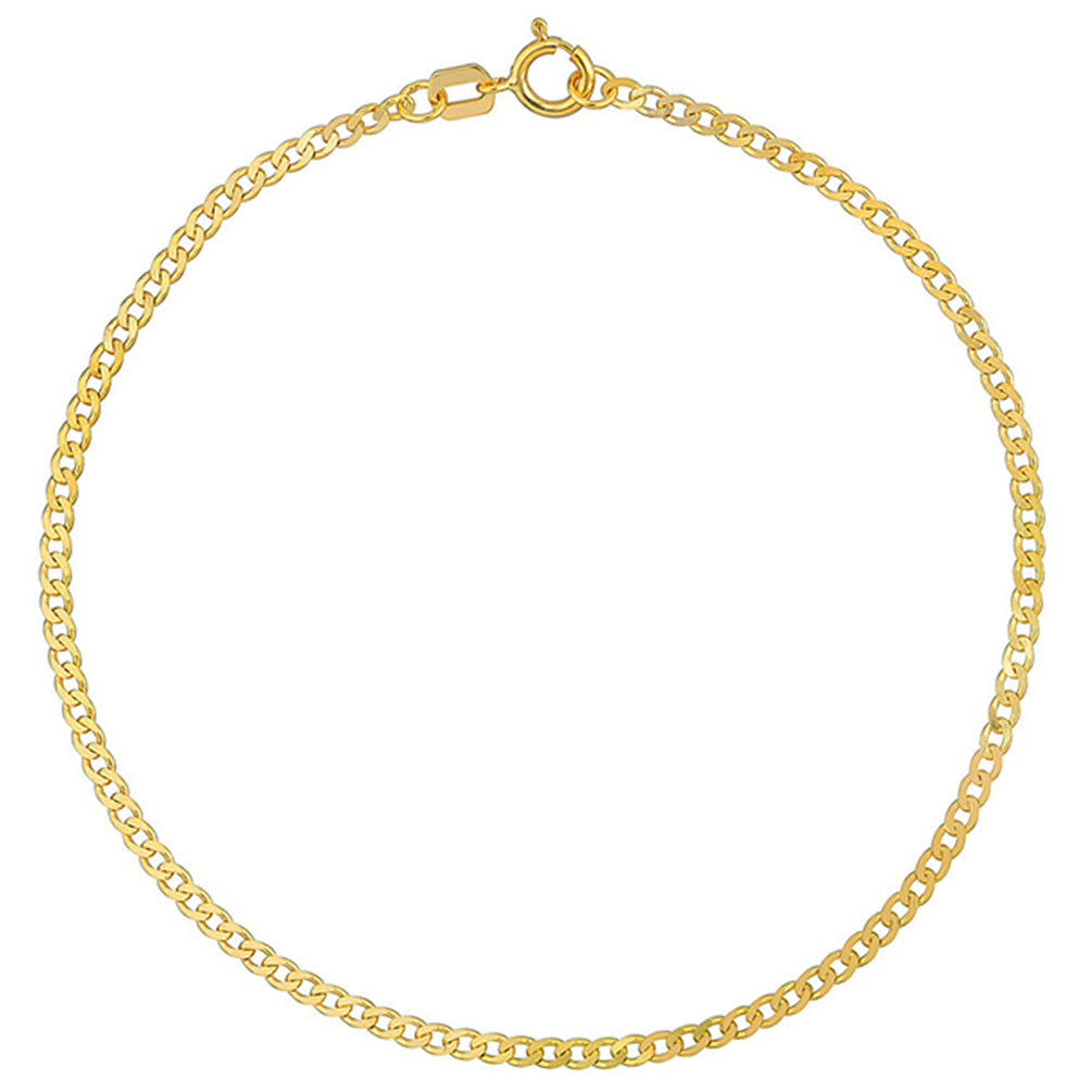 14K Yellow Gold or White Gold or Rose Gold 1.9mm Open Curb Chain Bracelet with Spring Ring, 7.5"