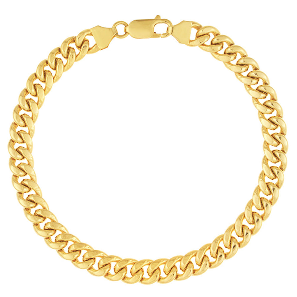14K Gold 7.4mm Light Miami Cuban Chain Bracelet with Lobster Lock- Hollow