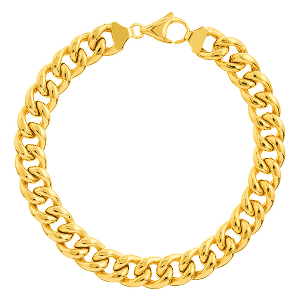 14K Yellow Gold 10.5mm Light Miami Cuban Chain Bracelet with Lobster Claw, 9" - Hollow