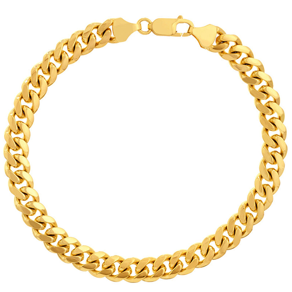 Solid 14K Yellow Gold 8mm Miami Cuban Chain Bracelet with Lobster Lock, 9"