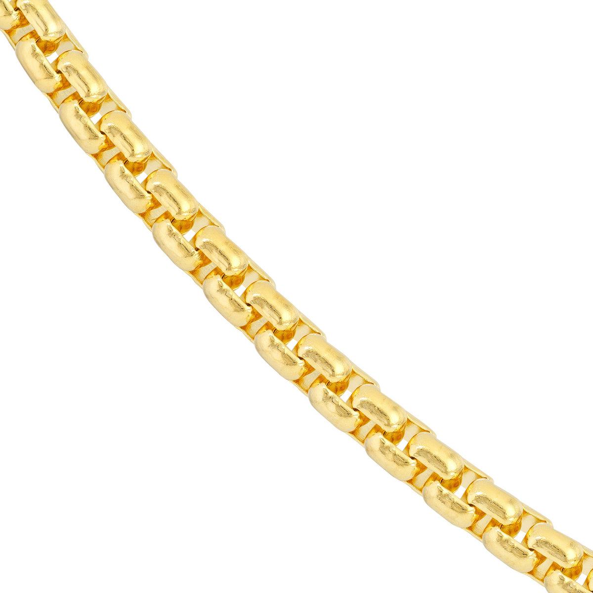 Solid 14K Gold 4.95mm Solid Round Box Chain Necklace with Lobster Lock
