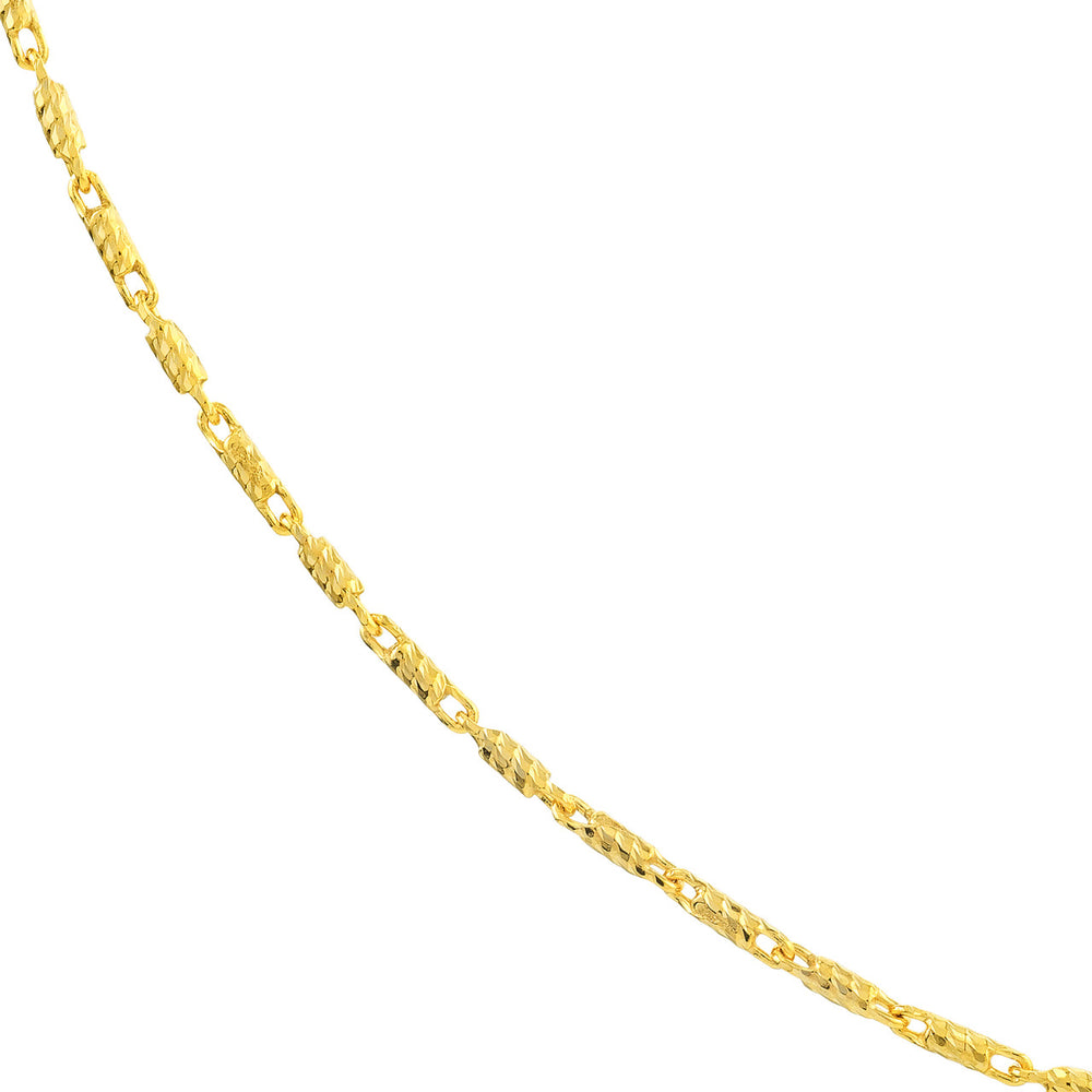 14K Yellow Gold and White Gold 1.05mm D/C Tube Bead Chain Necklace with Lobster Lock