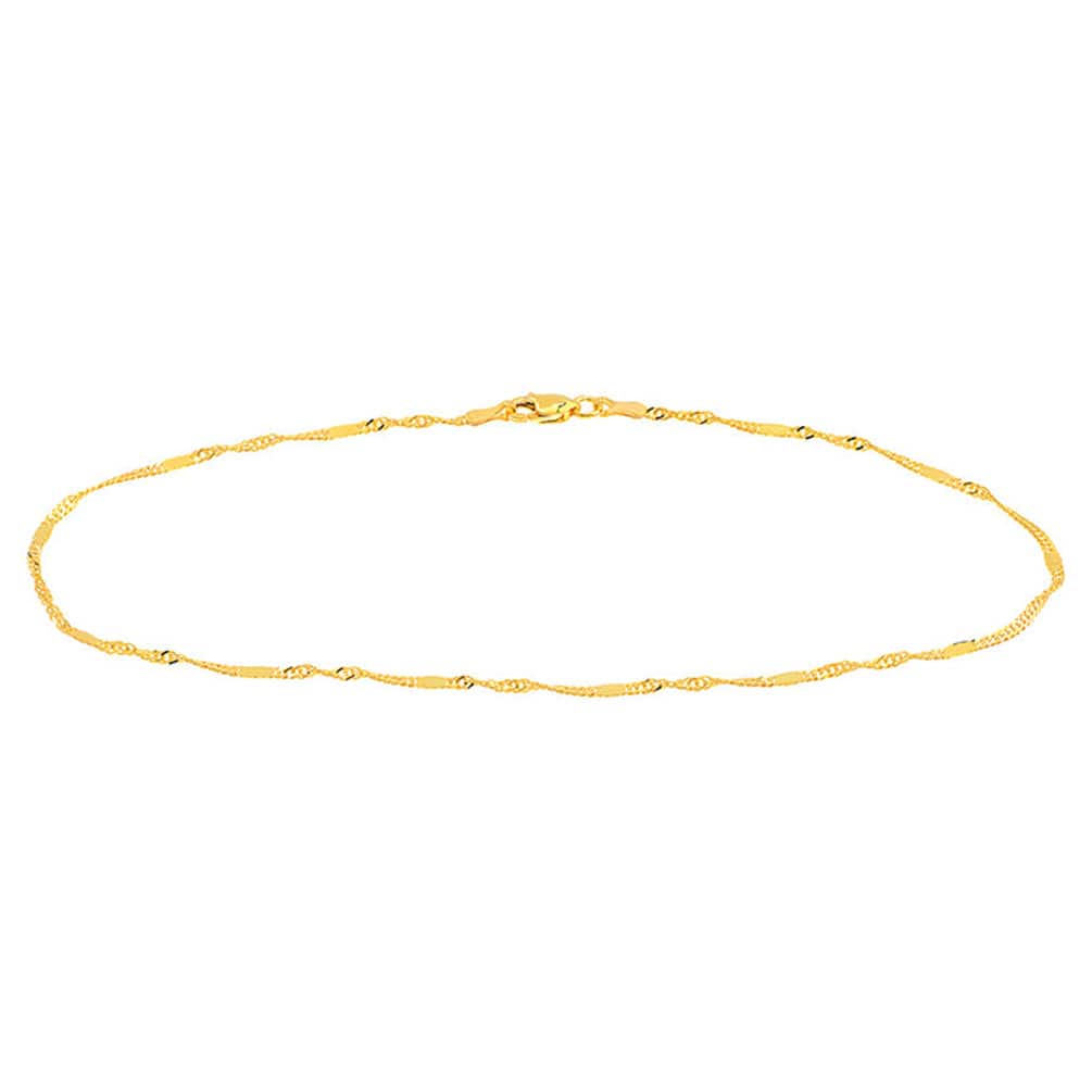 14K Yellow Gold 1.75mm Singapore Flat Saturn Chain Anklet with Lobster Clasp, 10"