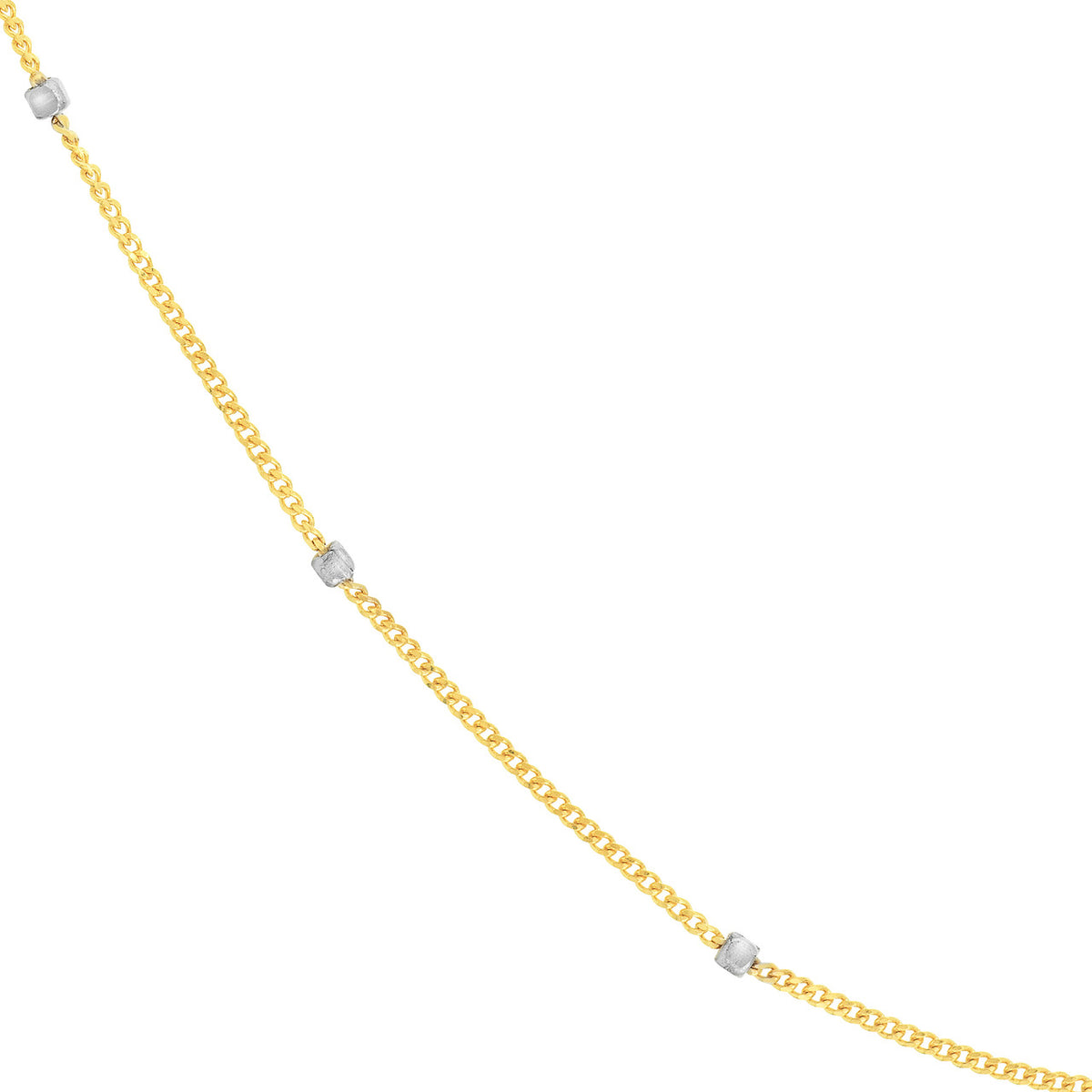 Solid 14K Gold Two-Tone Cube Saturn Chain Necklace with Lobster Lock
