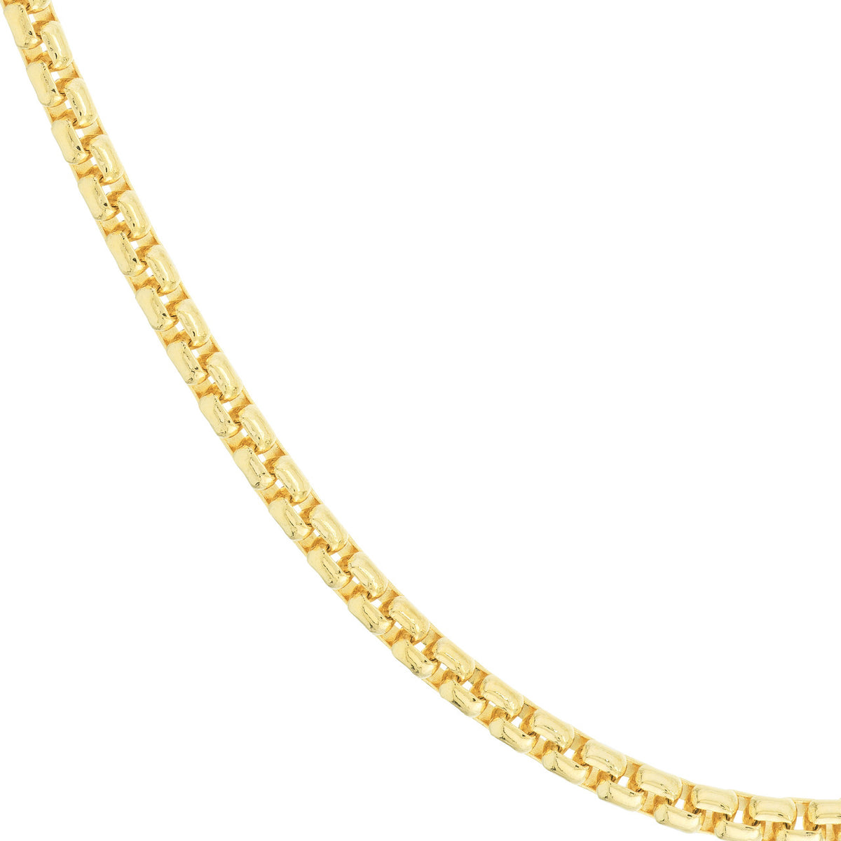 14K Yellow  Gold 3.3mm Solid Round Box Chain Necklace with Lobster Lock