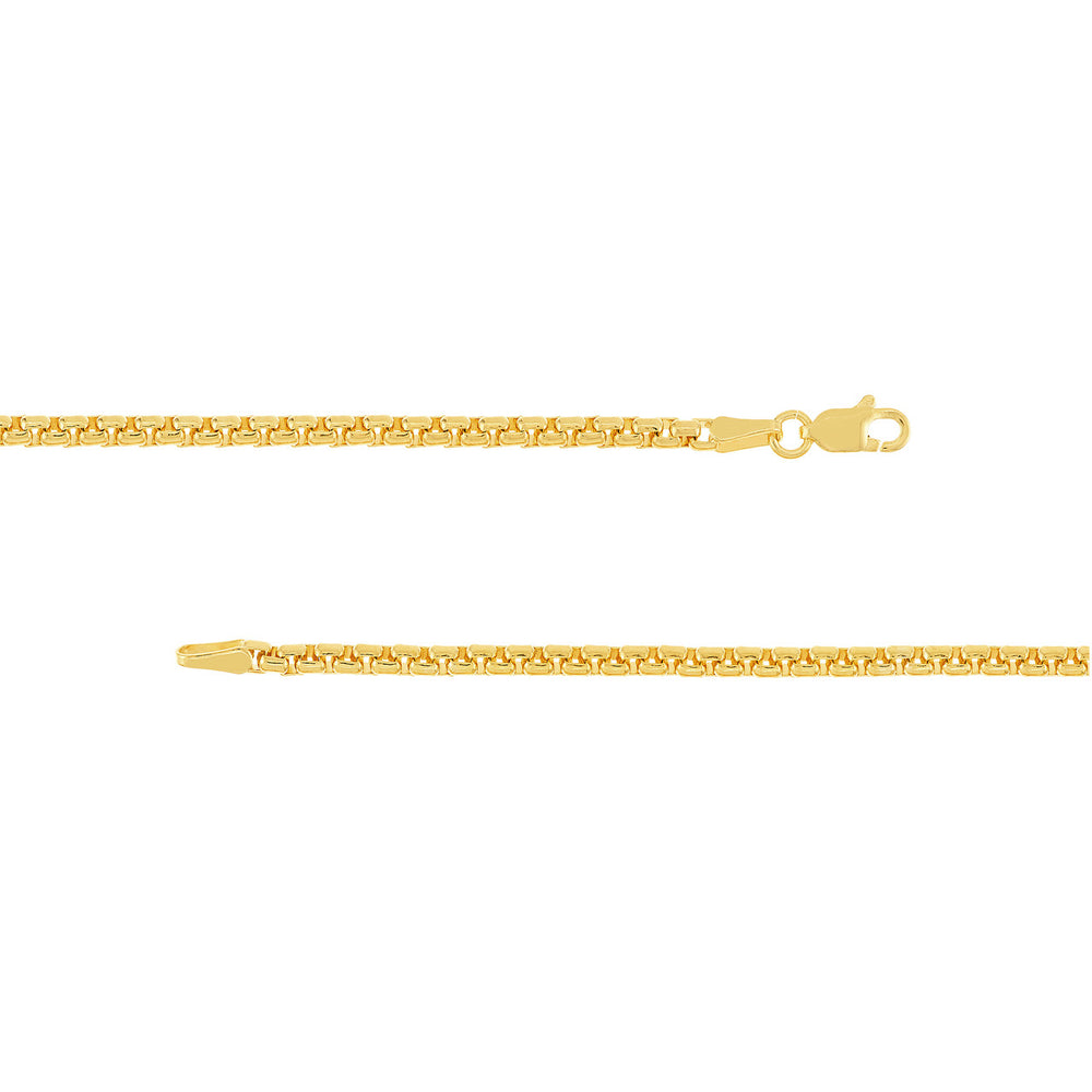 14K Yellow Gold 2.6mm Solid Round Box Chain Necklace with Lobster Lock