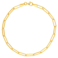 Load image into Gallery viewer, 14K Yellow Gold, White Gold or Rose Gold 3.80mm Hollow Paperclip Chain Bracelets with Pear Lobster Lock
