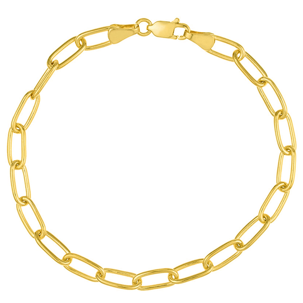 14K Yellow Gold or White Gold or Rose Gold 5mm Paperclip Chain Bracelet with Lobster Lock, 7.5"
