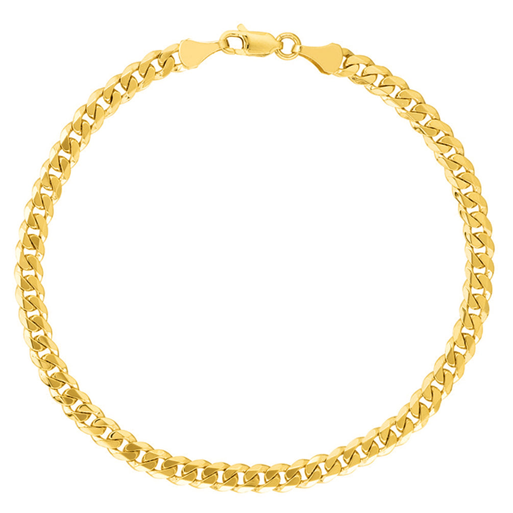 Solid 14K Yellow Gold or White Gold 4.5mm Classic Curb Cuban Chain Bracelet with Lobster Lock, 8.5 inch