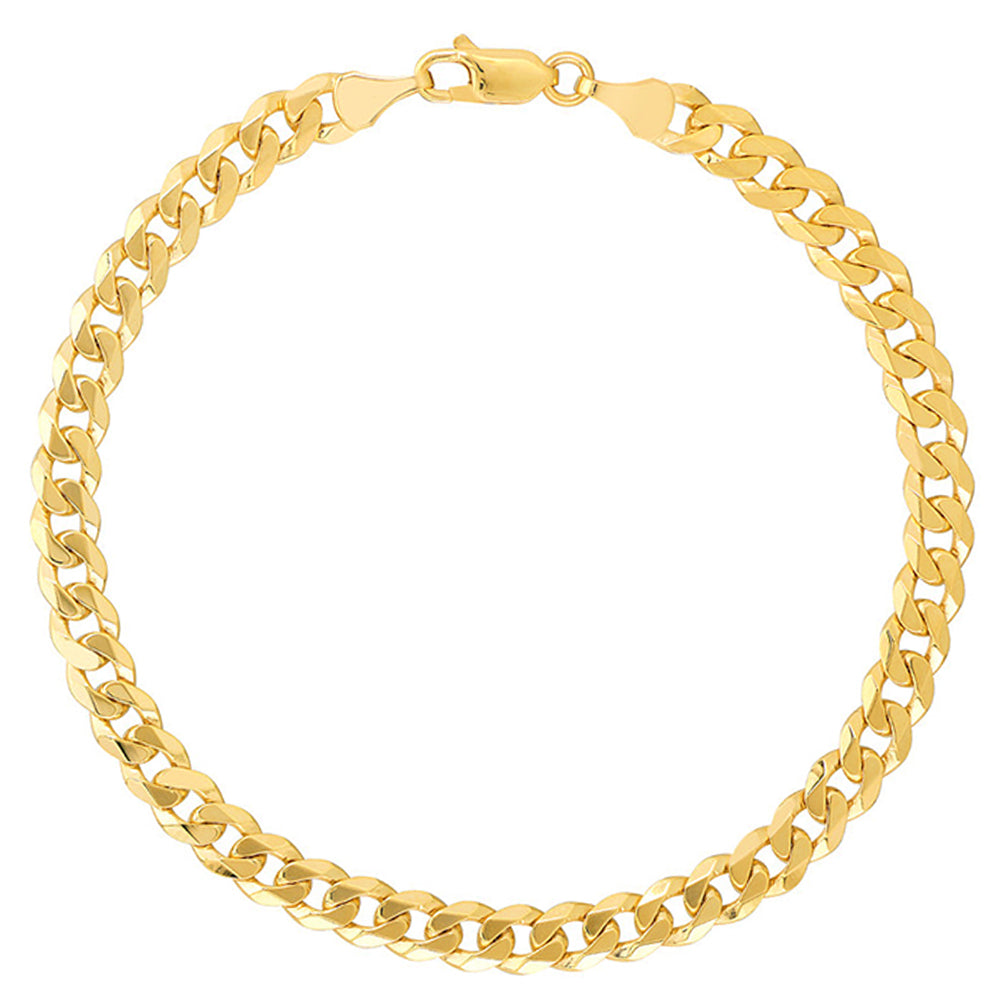 Solid 14K Yellow Gold 5.7mm Miami Cuban Chain Concave Curb Bracelet with Lobster Lock, 8.5"