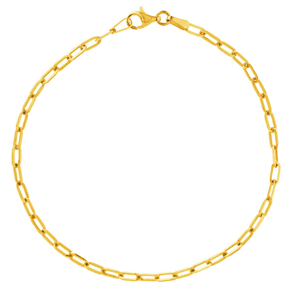 14K Gold 2.5mm Paperclip Chain Bracelet with Lobster Lock, 7.25"