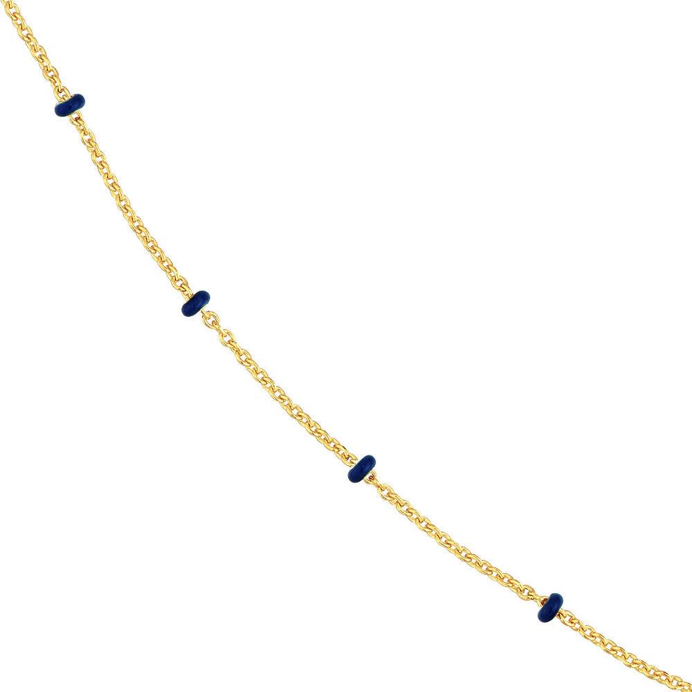 14K Yellow Gold Navy Enamel Bead Saturn Chain Necklace