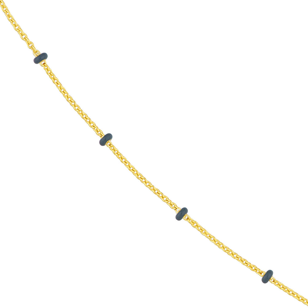 14K Yellow Gold Grey Enamel Bead Saturn Chain Necklace