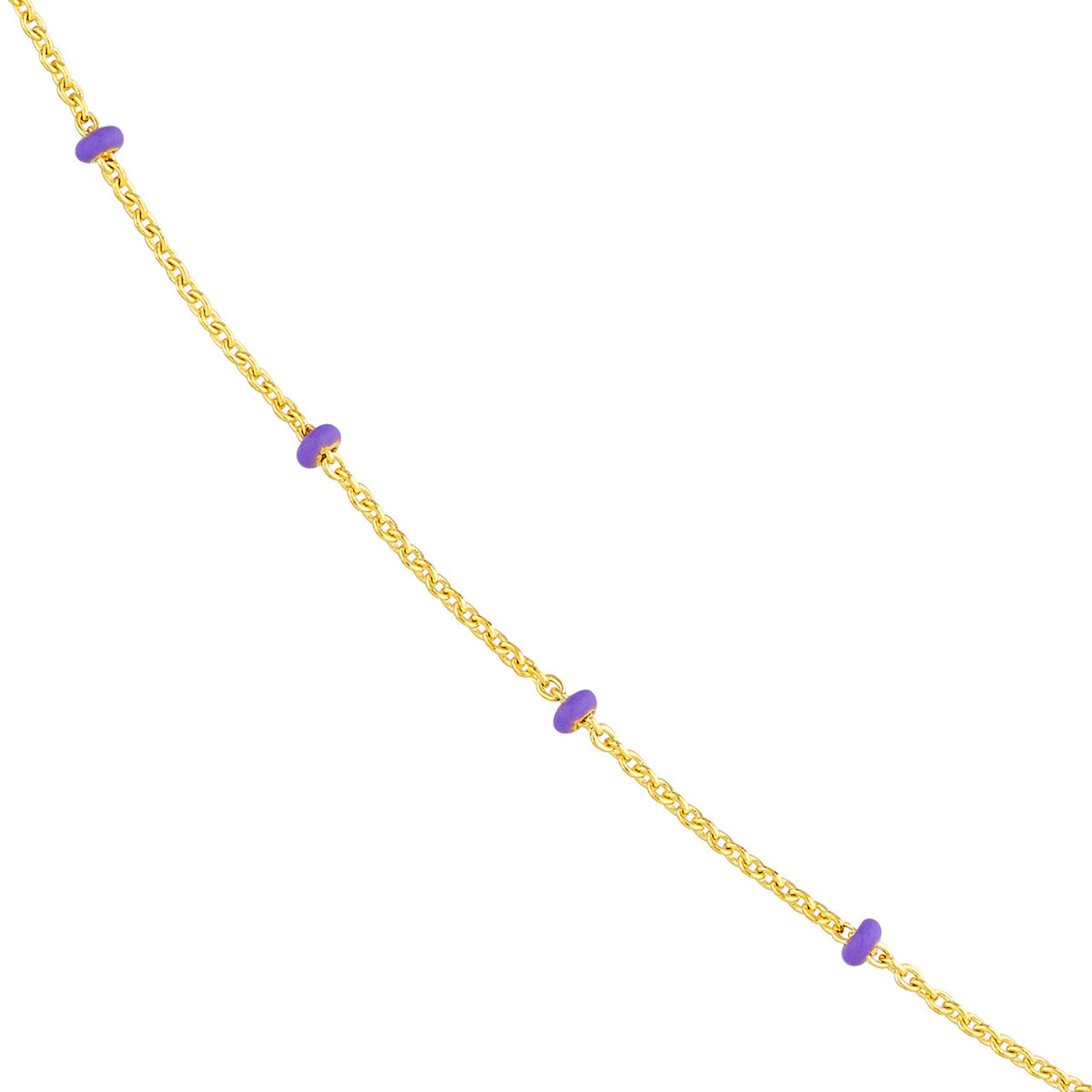 14K Yellow Gold Lilac Enamel Bead Saturn Chain Necklace