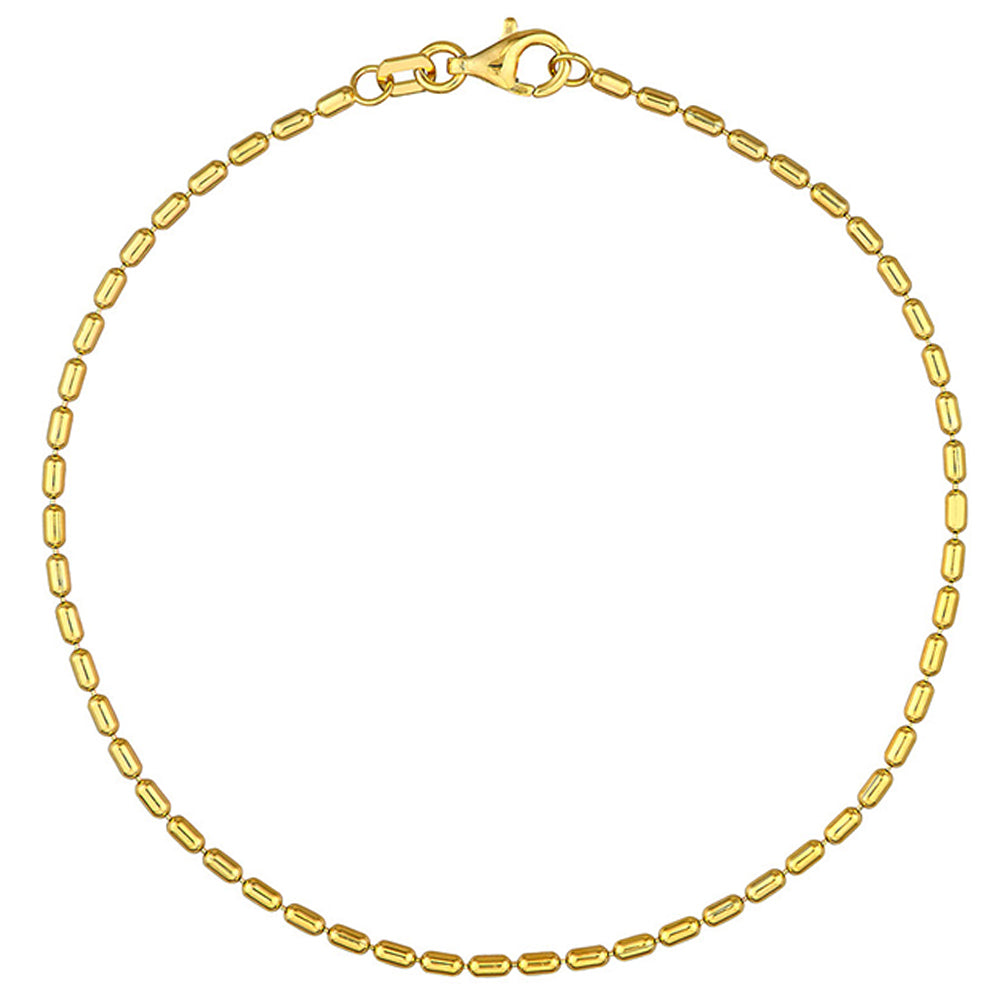 14K Yellow Gold 1.50mm Long Bead Chain Bracelet with Lobster Lock, 7.5"