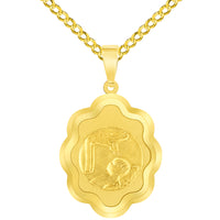 Load image into Gallery viewer, 14k Yellow Gold Religious Baptism Christening On Elegant Medal Pendant with Cuban Chain Curb Necklace

