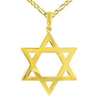 Load image into Gallery viewer, Polished 14K Yellow Gold Large Star of David Pendant with Figaro Necklace
