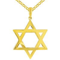 Load image into Gallery viewer, Polished 14K Yellow Gold Large Star of David Pendant with Cuban Necklace
