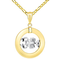 Load image into Gallery viewer, 14k Two Tone Gold Open Circle Cancer Zodiac Sign Pendant Figaro Necklace
