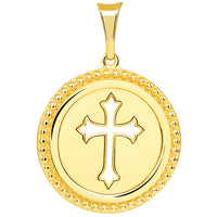 Load image into Gallery viewer, 14k Yellow Gold Reversible Open Christian Cross Medallion Pendant with Figaro
