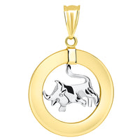 Load image into Gallery viewer, 14k Two Tone Gold Open Circle Taurus Zodiac Sign Pendant
