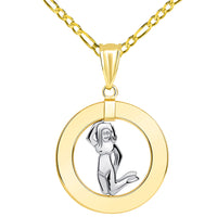 Load image into Gallery viewer, 14k Two Tone Gold Open Circle Virgo Zodiac Sign Pendant Figaro Necklace

