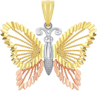 Load image into Gallery viewer, 14k Solid Tri-Color Gold Textured Open Butterfly Pendant
