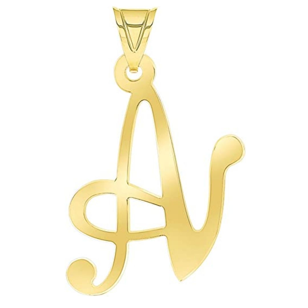 Solid 14k Yellow Gold Uppercase Script Initial Cursive Letter Pendant (Small)