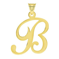Load image into Gallery viewer, Solid 14k Yellow Gold Uppercase Script Initial Cursive Letter Pendant (Small)
