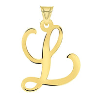 Load image into Gallery viewer, Solid 14k Yellow Gold Uppercase Script Initial Cursive Letter Pendant (Small)
