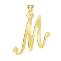 Load image into Gallery viewer, Solid 14k Yellow Gold Uppercase Script Initial Cursive Letter Pendant (Small)
