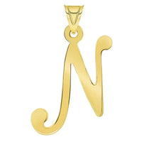 Load image into Gallery viewer, Solid 14k Yellow Gold Uppercase Script Initial Cursive Letter Pendant (Small)
