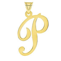 Load image into Gallery viewer, Solid 14k Yellow Gold Uppercase Script Initial Cursive Letter Pendant (Small)
