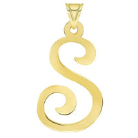 Load image into Gallery viewer, Solid 14k Yellow Gold Uppercase Script Initial Cursive Letter Pendant (Small)
