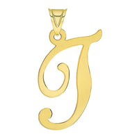 Load image into Gallery viewer, Solid 14k Yellow Gold Uppercase Script Initial Cursive Letter Pendant (Small)
