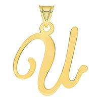 Load image into Gallery viewer, Solid 14k Yellow Gold Uppercase Script Initial Cursive Letter Pendant (Small)
