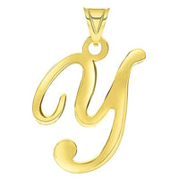 Load image into Gallery viewer, Solid 14k Yellow Gold Uppercase Script Initial Cursive Letter Pendant (Small)
