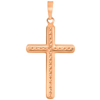 Load image into Gallery viewer, 14k Rose Gold Textured Religious Classic Cross Pendant Necklace with Rolo Cable Chain
