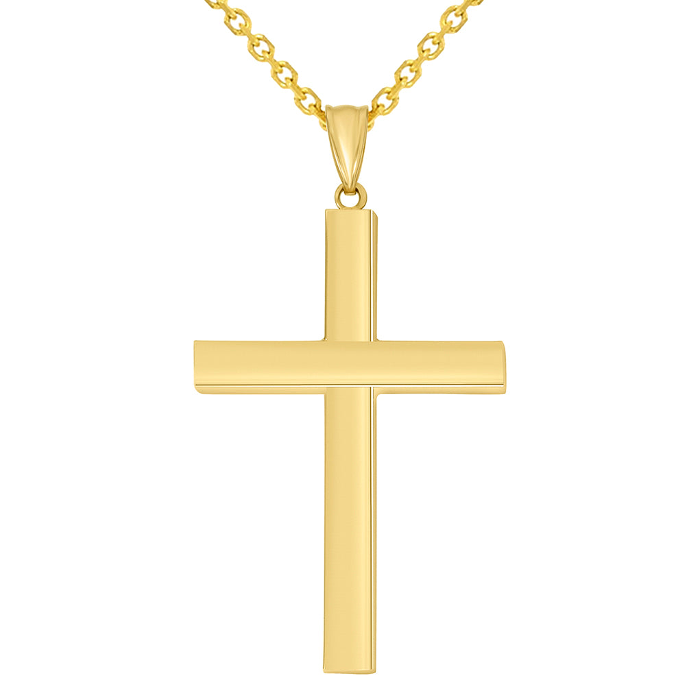 14k Yellow Gold Religious Plain Hollow Square Tube Cross Pendant Necklace Available with Cable Chain